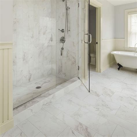 Home depot bathroom tile small bathroom bathroom hardware master bathroom remodled bathrooms bathroom showers bathroom this beautiful tile features a smooth, matte finish and neutral cream tones with grey washed striations. Marazzi VitaElegante Bianco 12 in. x 24 in. Porcelain ...