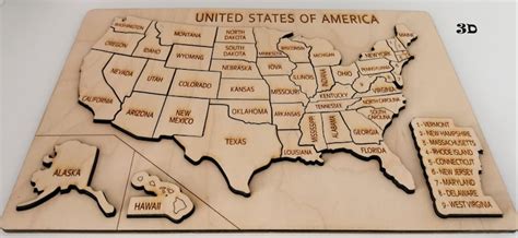 United States Wooden Puzzle Map With Capital City Under Usa Etsy