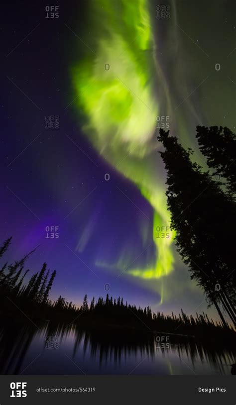 The Aurora Borealis Explodes In The Sky Above The Clearwater River In