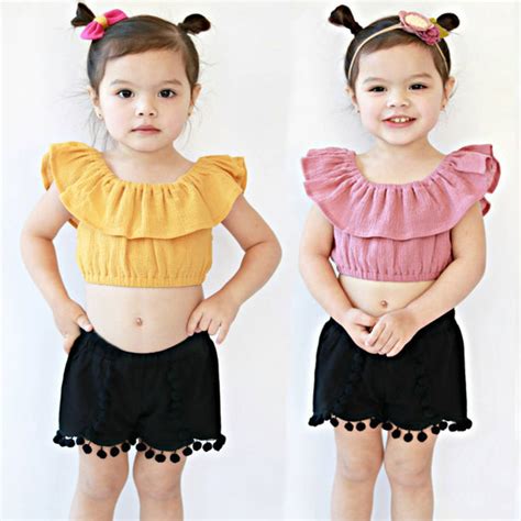 Childrens Sets Toddler Kids Girls Outfit Crop Top T Shirt