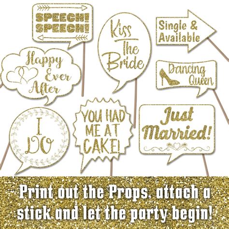 Wedding Photo Booth Prop Signs And Decorations Gold Glitter Etsy