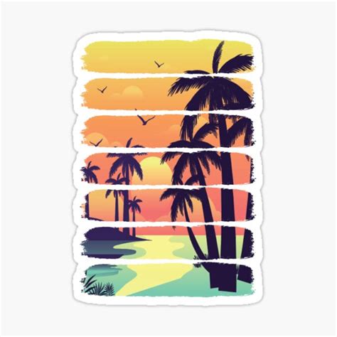 Beach Sunset Retro Poster Sticker For Sale By Ash Ley Redbubble