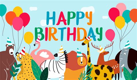 Happy Birthday Card Animal Theme Vector Download Free