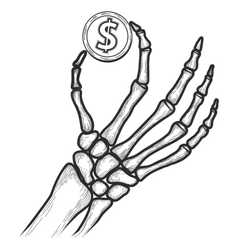 Huesos De La Mano Con Moneda Esqueleto Humano Dinero Ilustración