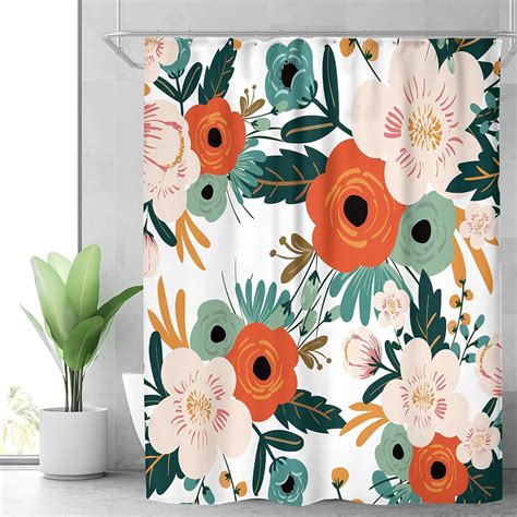 72wx84h Inches Colorful Fabric Shower Curtain Set With Hooks Poppy