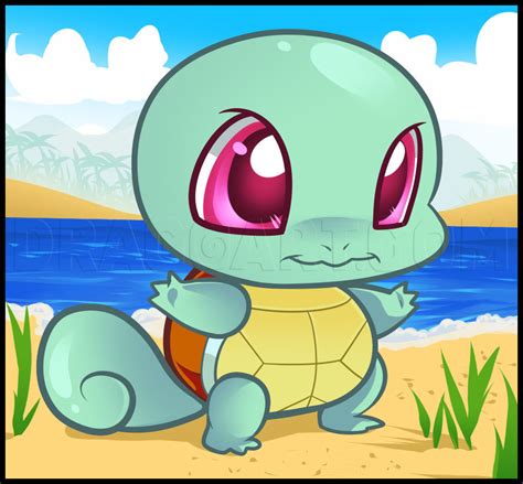 How To Draw Cute Baby Chibi Squirtle From Pokemon Easy Step By Step