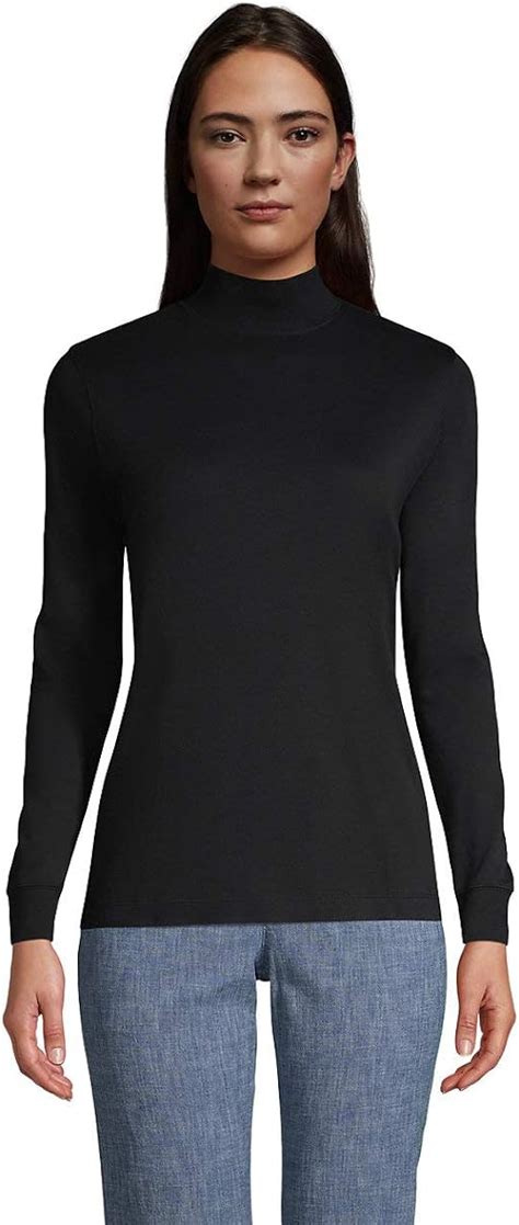 Lands End Womens Relaxed Cotton Long Sleeve Mock Turtleneck At Amazon