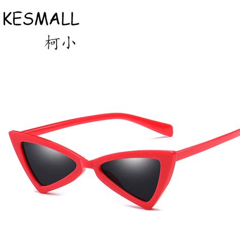 kesmall 2018 fashion small cat eye sunglasses women vintage black white triangle sun glasses for