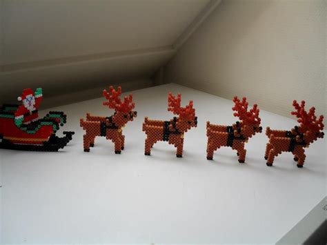 reindeer and santa sleigh completed 3d christmas perler beads perler bead art christmas bead