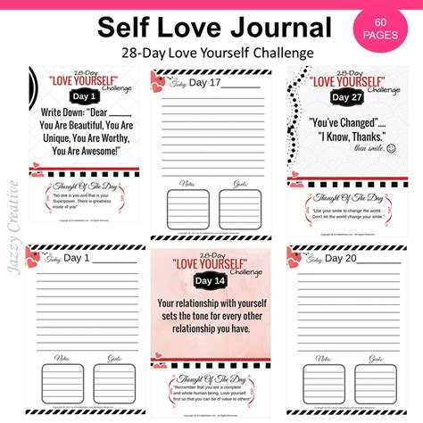 28 Day Self Love Journal Printable Workbook Affirmations Etsy