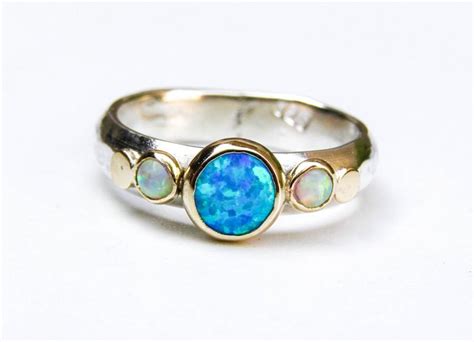 Blue Opal Ring Gold And Silver Ring 14k Gold Ring Statement Ring
