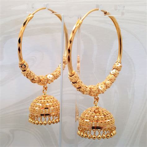 GOLDSHINE Hoop Bali Earrings 22K Gold Chandelier Jhumka BREATHTAKING