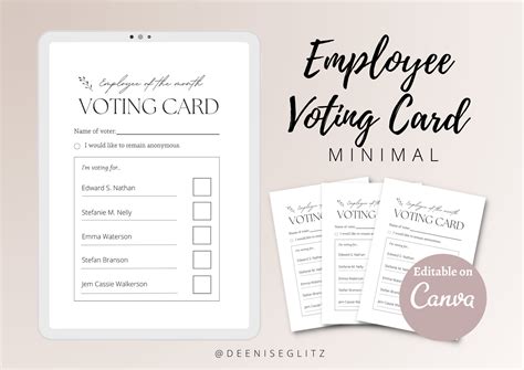 Minimal Voting Card Employee Of The Month Ballot Paper Cast A Vote