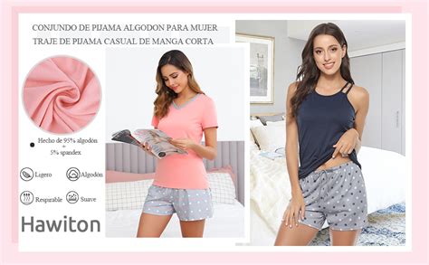 Hawiton Conjunto De Pijamas De Verano Para Mujer Ropa De Dormir De Algodón Con 2 Piezas Top Y