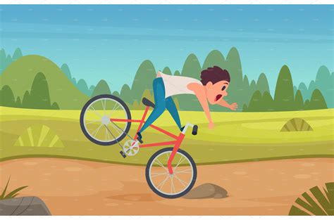 Falling From Bike Boy On Street Graphics Creative Market