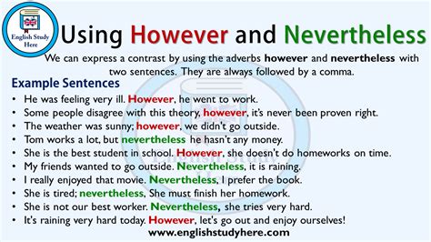 Using However And Nevertheless In English English Study Here