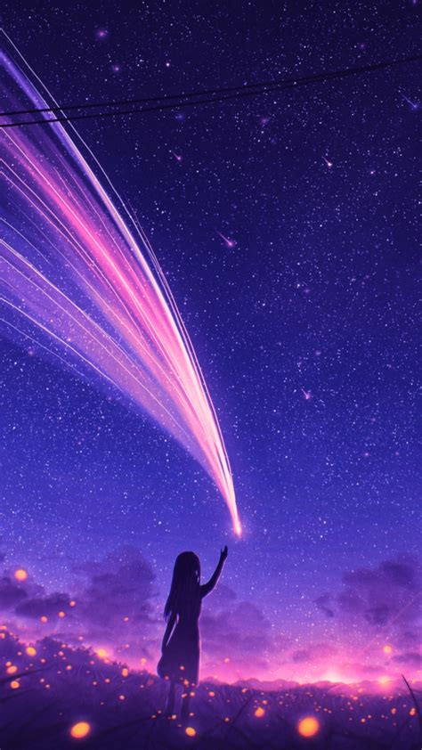 Wallpaper Stars Field Scenery Anime Girl Anime Landscape