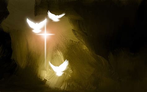 Spiritual Doves And Salvation Cross Art Symbolic Of The Salvation Of