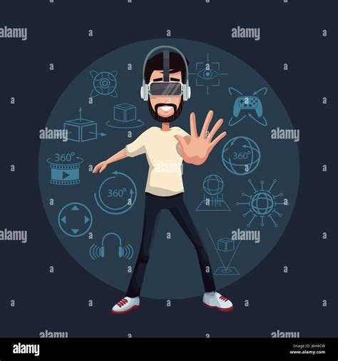 Young Guy Interacting Virtual Reality Wearing Goggle Stock Vector Image And Art Alamy