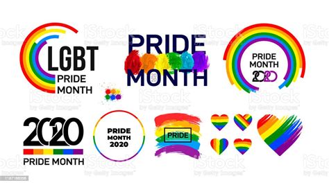 Set Of Lgbt Pride Month 2020 Celebrated Annual Lgbt Flag Brush Stroke