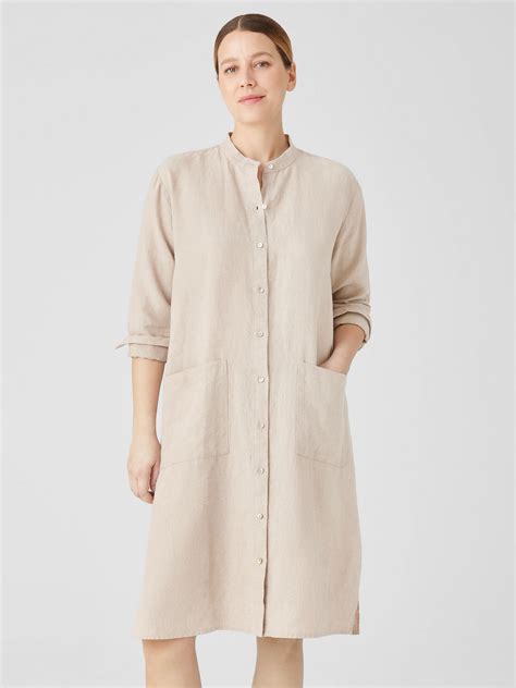 Organic Linen Mandarin Collar Dress Eileen Fisher