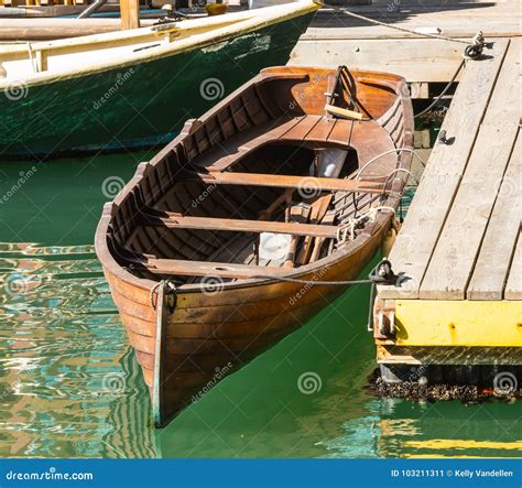 Boat Tied With A Rope On A Mooring Stock Image