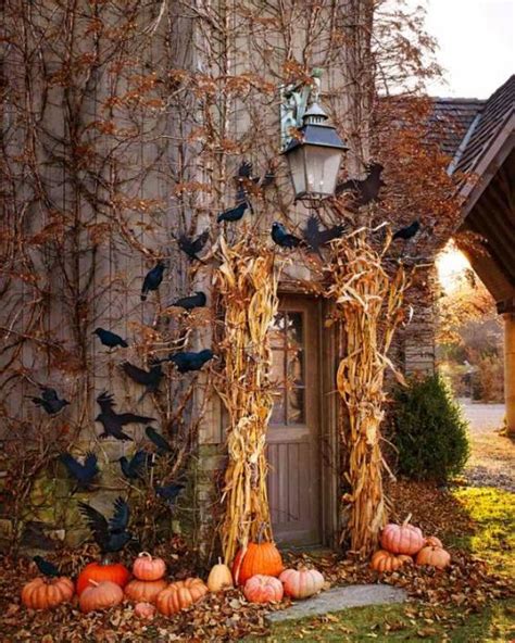 October Halloween Welcome Pumpkins Corn Husks And Ravens