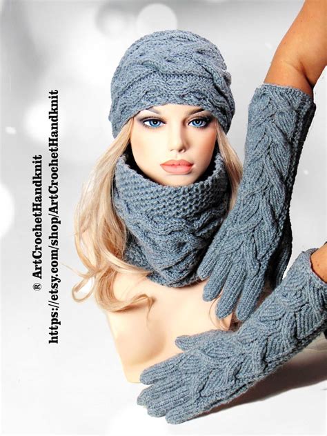 hat scarf gloves set women s knit hat scarf five finger etsy uk