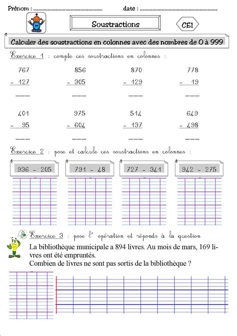 Soustraction de nombres à plusieurs chiffres avec ou sans retenue. MATHS 12 CE1 : la soustraction posée avec des retenues - La classe des CE de Villebois | Ce1 ...