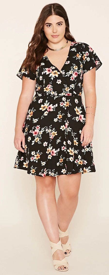 Plus Size Floral Surplice Dress Ruffle Bottom Dress Mini Dress With