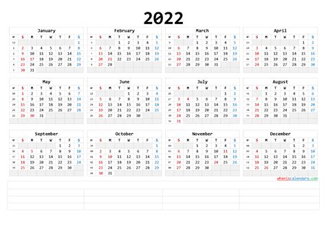 Printable 2022 Yearly Calendar With Week Numbers Premium Templates
