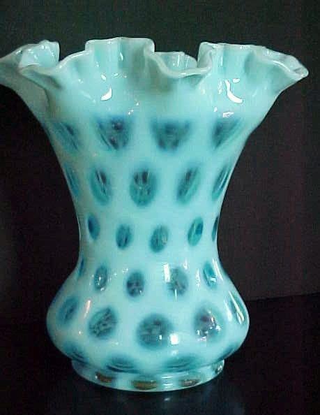 Fenton Art Glass Vase Blue Opalescent Coin Dot Inch Fenton