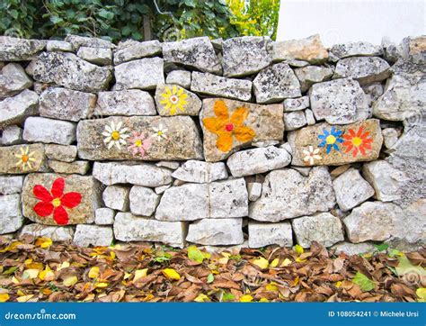 Old Stone Wall With Flowers Stock Image Image Of Stone Architecture