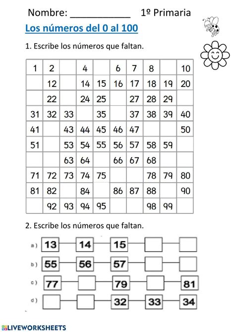 Números Del 0 Al 100 Ficha Interactiva Escritura De Numeros Tabla