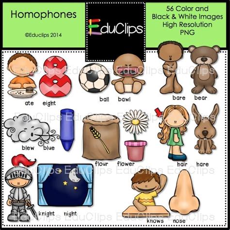 Homophones Clip Art Bundle Color And Bandw Welcome To Educlips Store