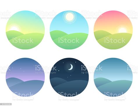 Landscape At Different Times Of Day Stock Illustration Download Image