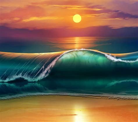 Water Ocean Sunset Painting Sunset Over Ocean Waves Painting