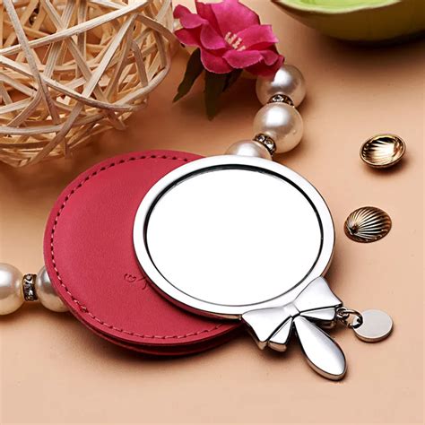 Cn Rubr 1pc Mini Beauty Pocket Mirror Pu Portable Double Sides Stainless Steel Frame Cute Bear