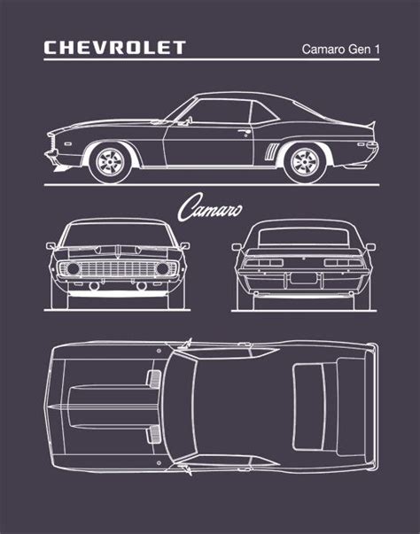 Auto Art Patent Print Chevrolet Camaro Gen 1 Blueprint Chevrolet Camaro
