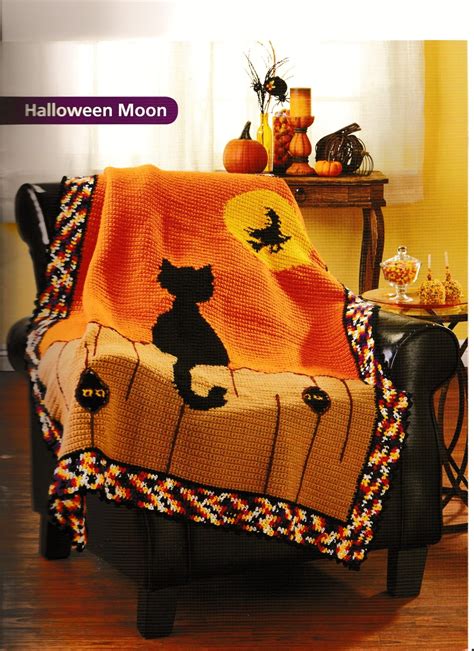 You should certainly try them both! Halloween Moon Afghan Crochet Pattern Cat Witch Blanket ...
