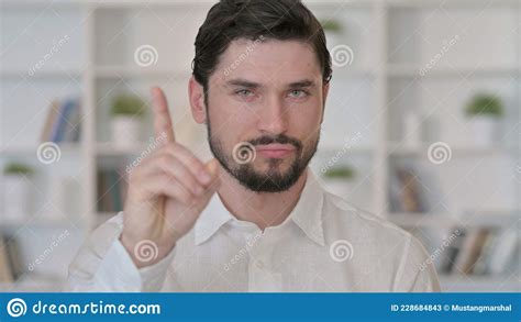 Young Man Saying No With Finger Sign Stock Image Image Of Danger