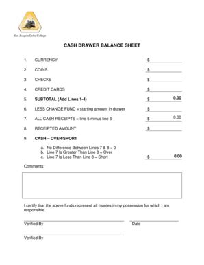 Cash Drawer Balance Sheet Fill And Sign Printable Template Online