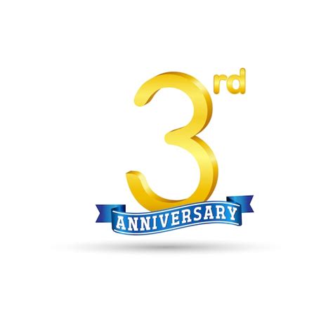 Premium Vector 3rd Golden Anniversary Logo With Blue Ribbon Isolated