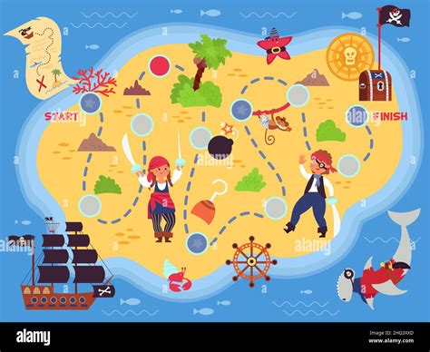 Pirate Adventures Map Pirates Islands Board Paper Play Location Design Cartoon Sea Monster