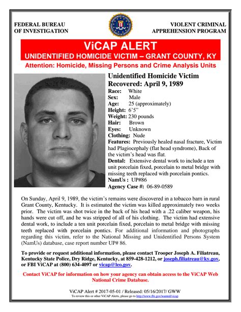 Vicap Alert 2017 05 01 John Doe Unidentified Remainspdf — Fbi