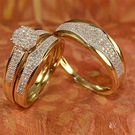 14k Yellow Gold Finish Diamond Engagement Rings Hishers Trio Wedding