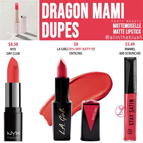 Fenty Beauty Dragon Mami Mattemoiselle Plush Matte Lipstick Dupes All
