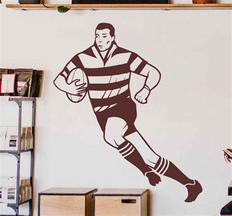 Rugby Player Running Ball Woodcut Rugby Sticker Tenstickers