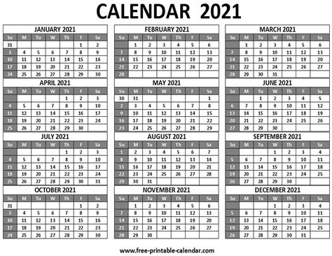 Calendars are available in pdf and microsoft word formats. Printable 2021 Calendar - Free-printable-calendar.com