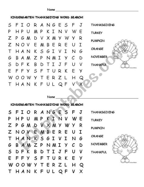Thanksgiving Word Search 1st Grade